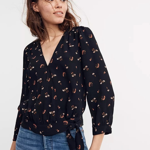 Madewell Women’s Flowy Long Sleeve Black Floral Blouse Top Size XS - Picture 10 of 12